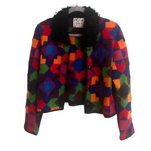 Michael Simon Cardigan VTG ‘90’s geometric harlequin color block